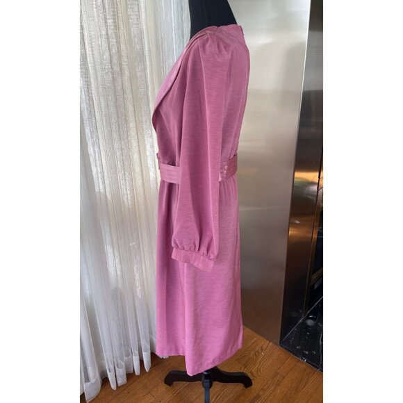 Vintage 80s gown, pink satin dress, long sleeves, modest officewear - Picture 2 of 9
